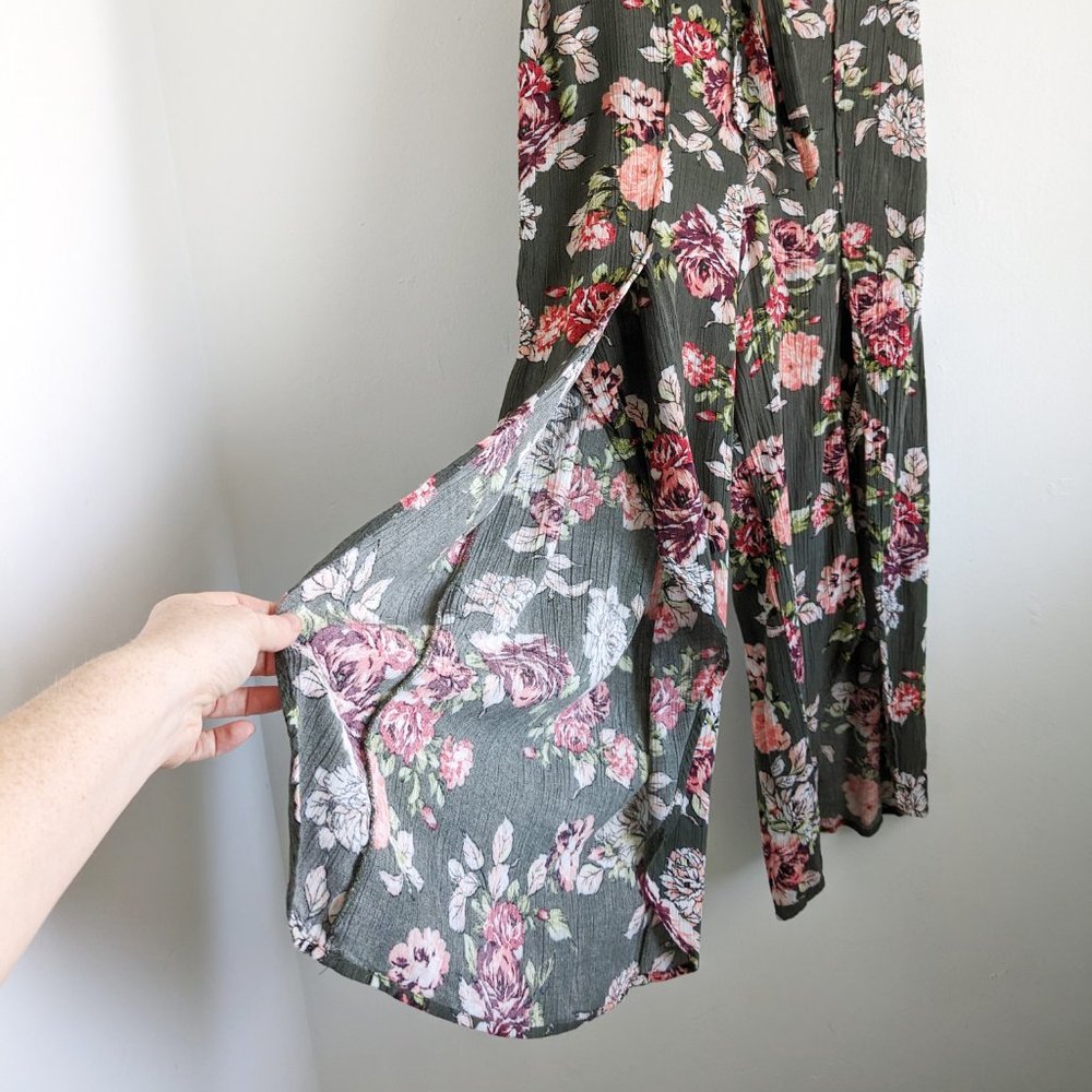 Xhilaration Small Split Leg Floral Olive High Rise Pants - Picture 2 of 12